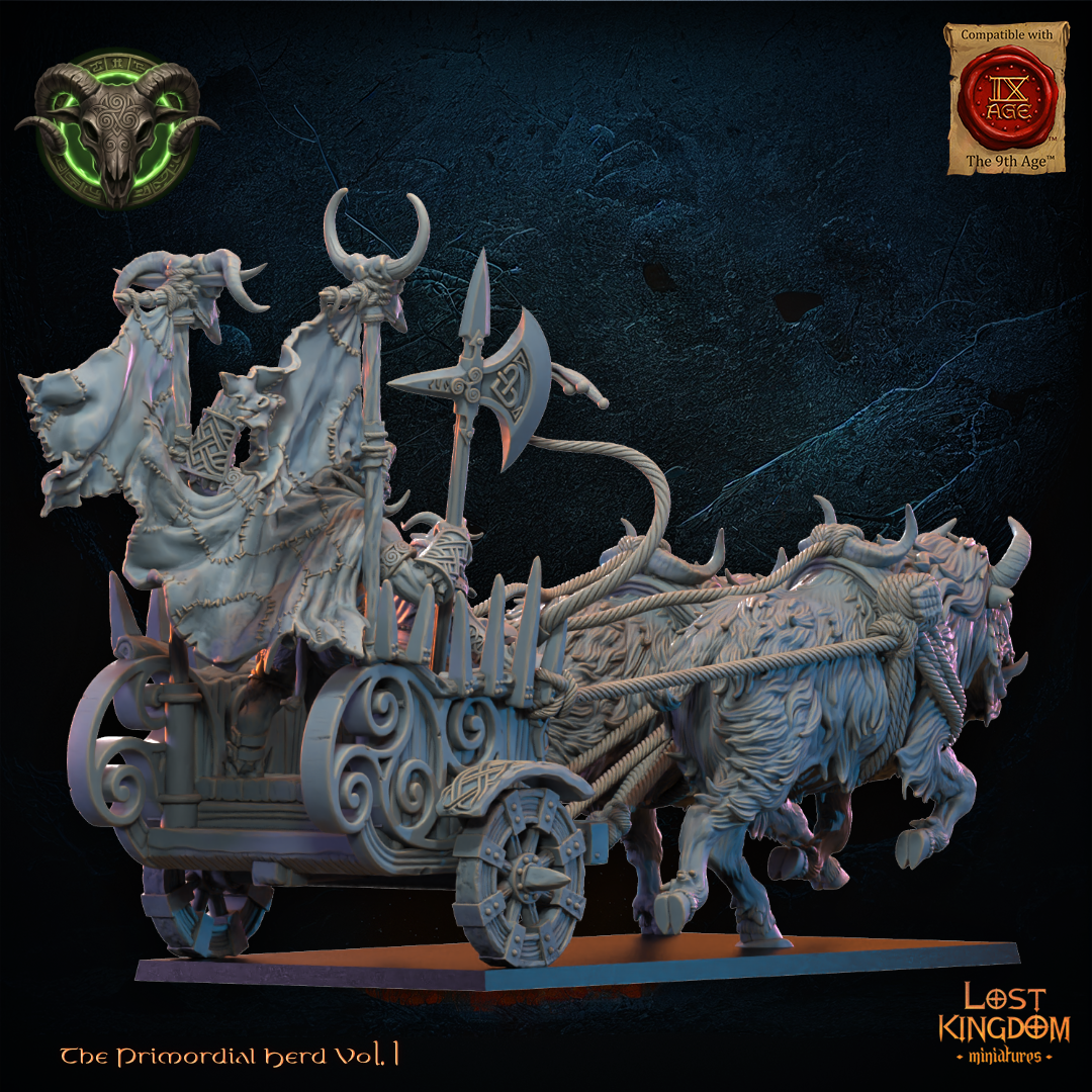 Aitzgor, Wildhorn Chieftain on Chariot, Lost Kingdom Miniatures