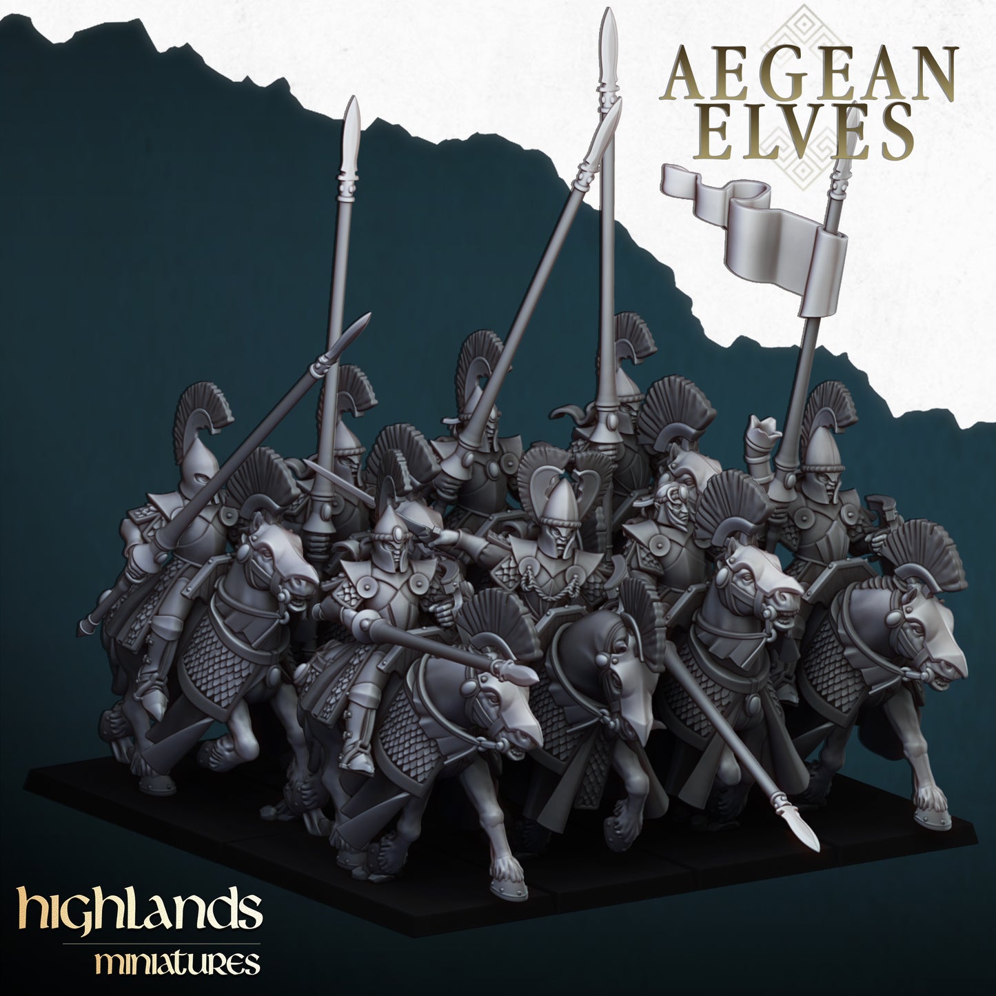 Aegean Elves Mounted hauls, Highlands Miniatures