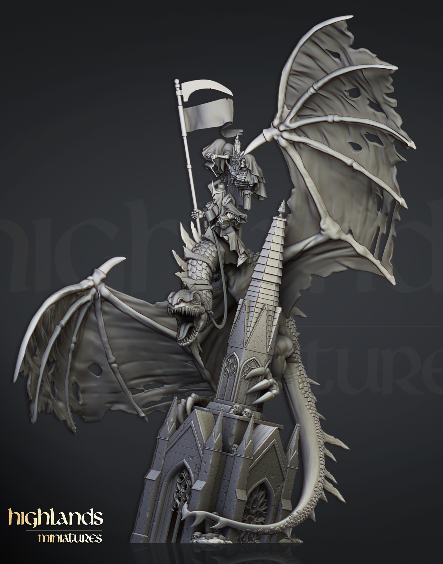 Ezekiel, Lord Necromancer on Flying Monster, Highlands Miniatures