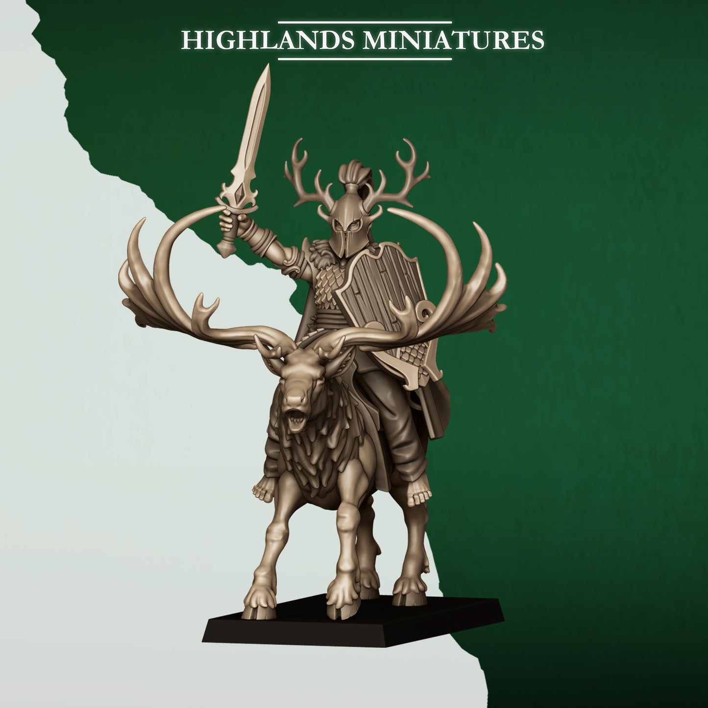 Mounted Lord on feral stag, Highlands Miniatures