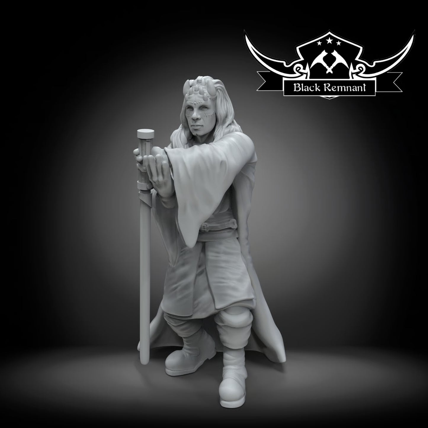 Mystical warrior with long hairs and horns, Black Remnant