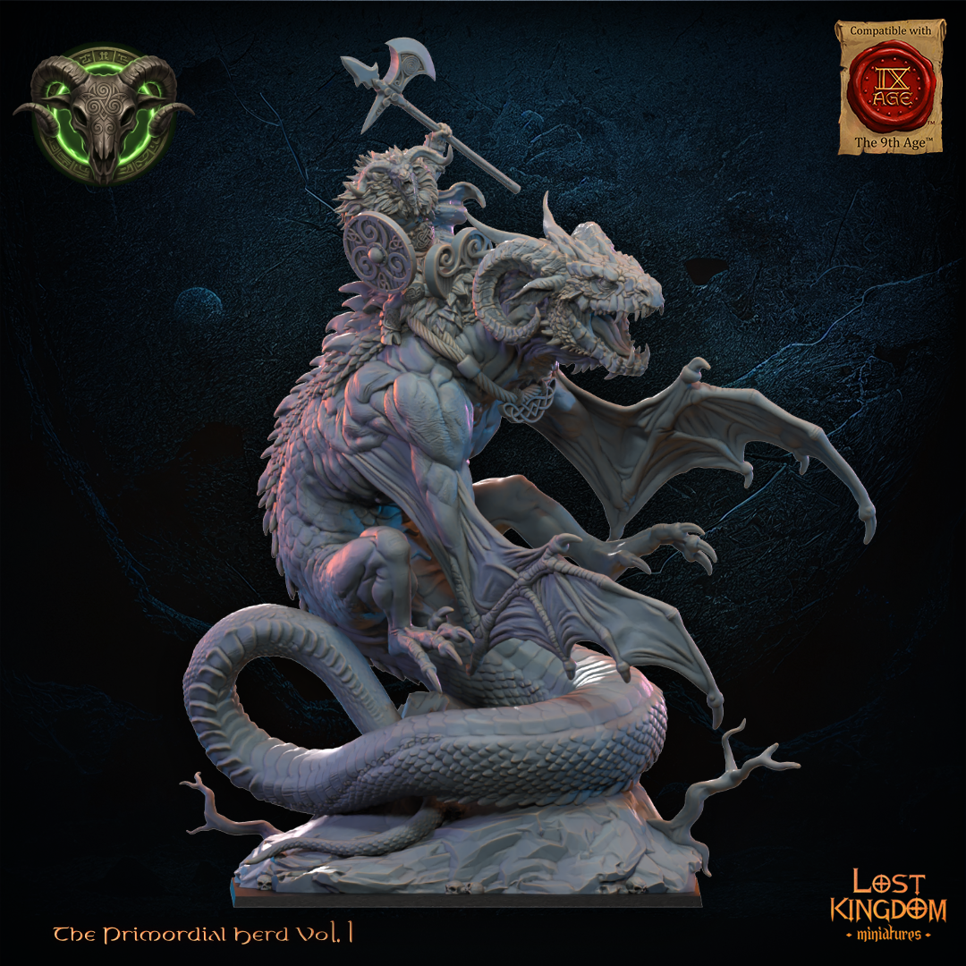 Brennach, Wildhorn Lord on Cuelebre, Lost Kingdom Miniatures
