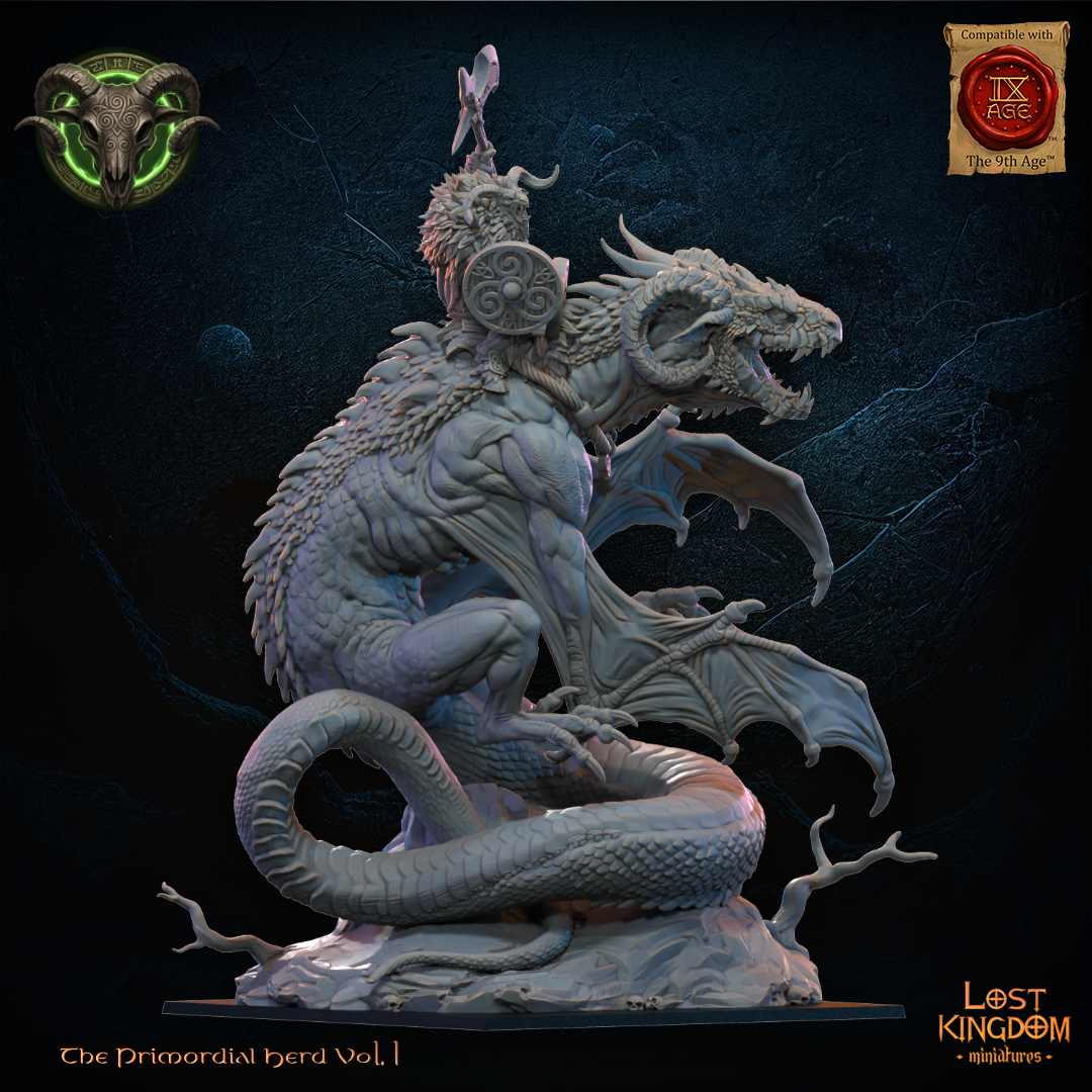 Brennach, Wildhorn Lord on Cuelebre, Lost Kingdom Miniatures