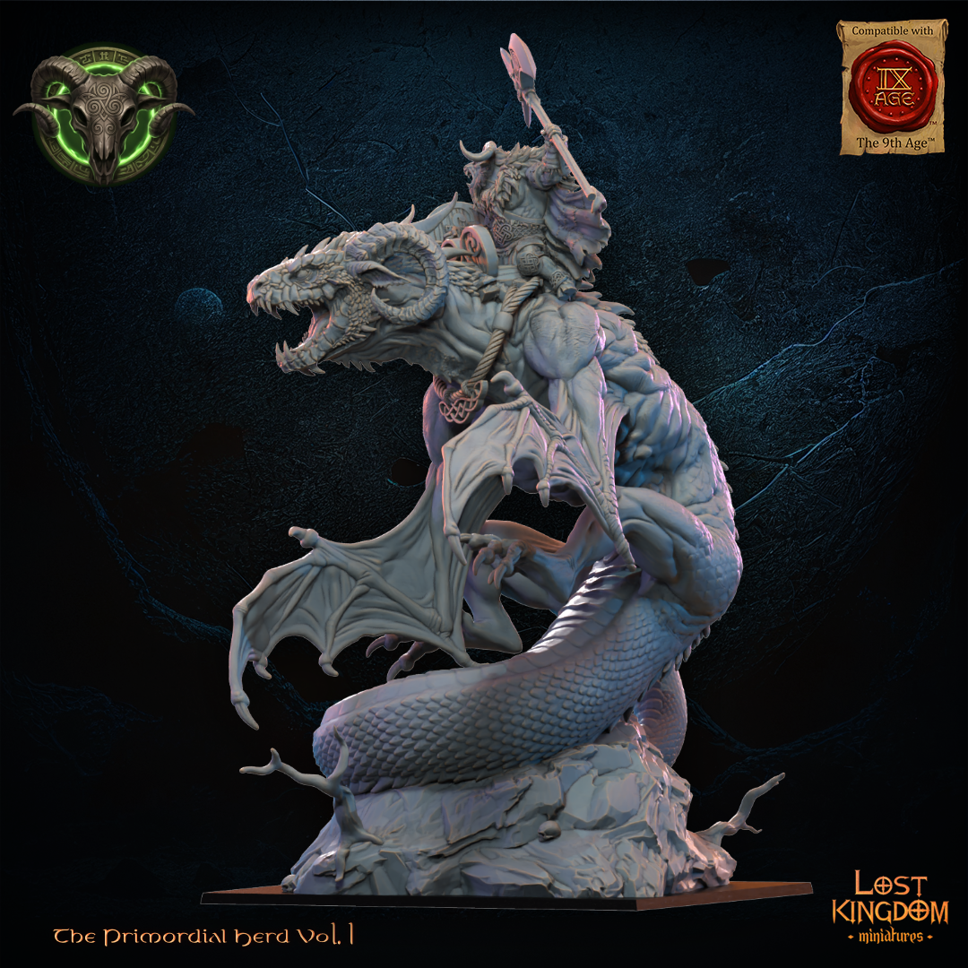 Brennach, Wildhorn Lord on Cuelebre, Lost Kingdom Miniatures