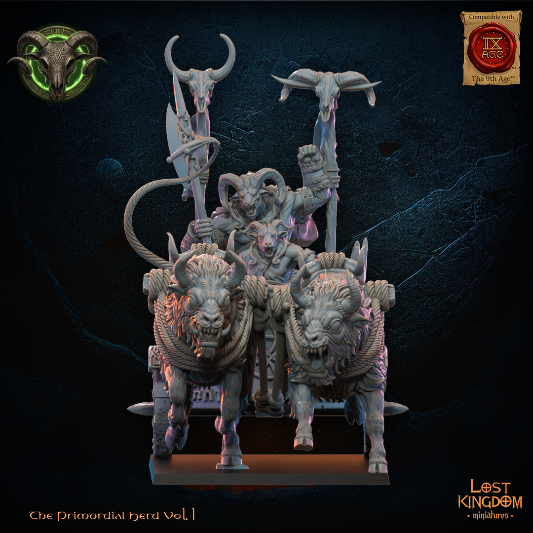 Aitzgor, Wildhorn Chieftain on Chariot, Lost Kingdom Miniatures