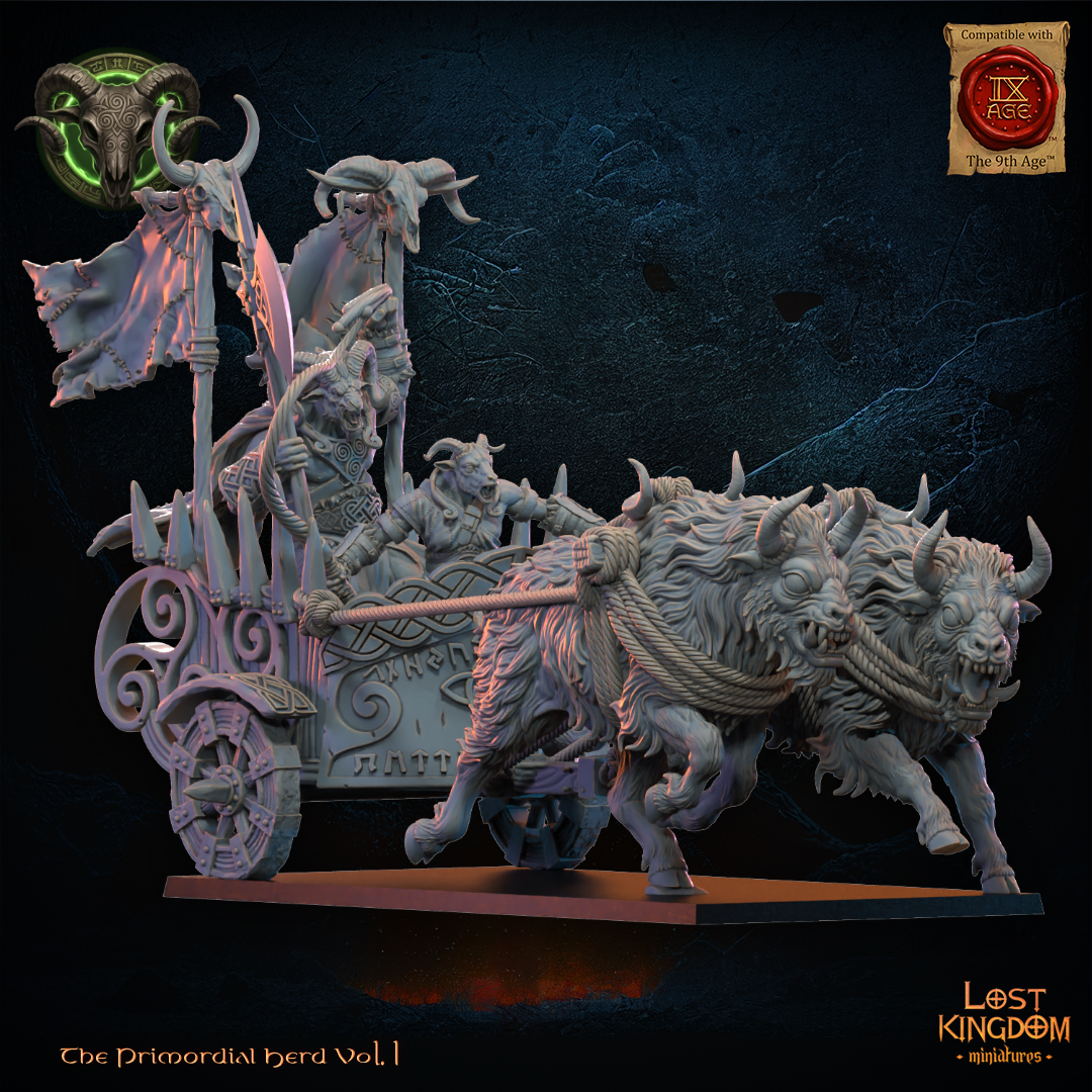 Aitzgor, Wildhorn Chieftain on Chariot, Lost Kingdom Miniatures