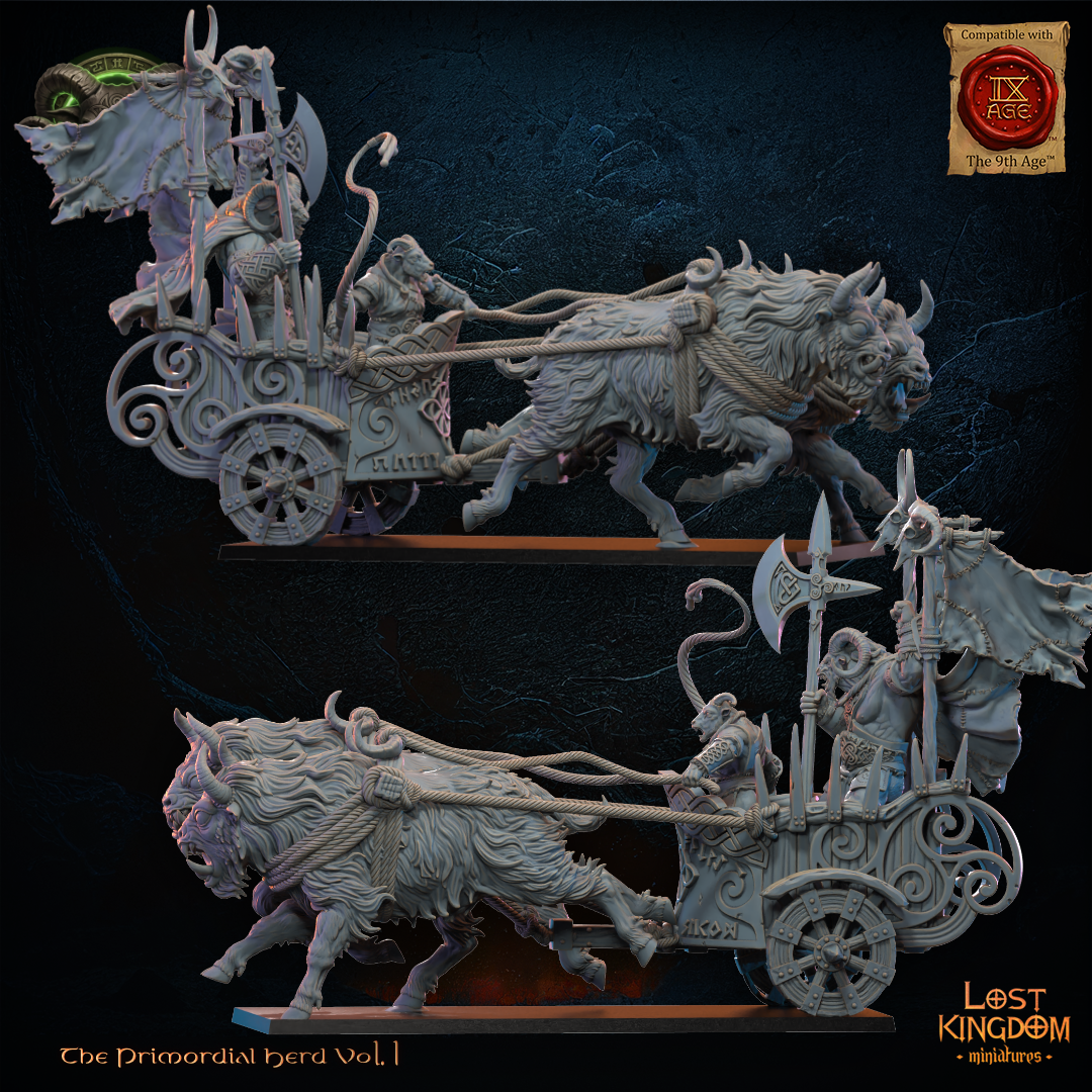 Aitzgor, Wildhorn Chieftain on Chariot, Lost Kingdom Miniatures