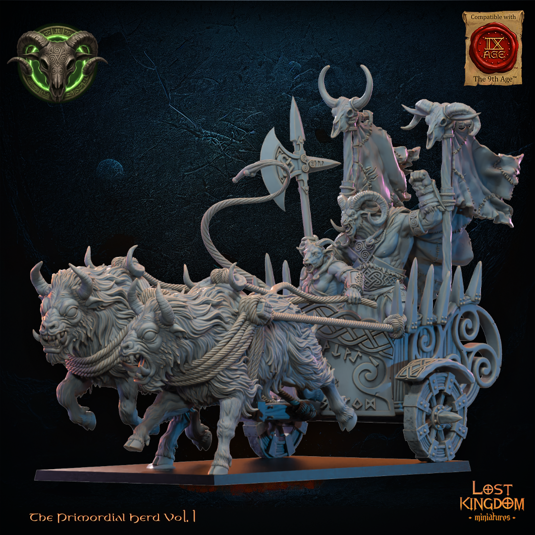 Aitzgor, Wildhorn Chieftain on Chariot, Lost Kingdom Miniatures