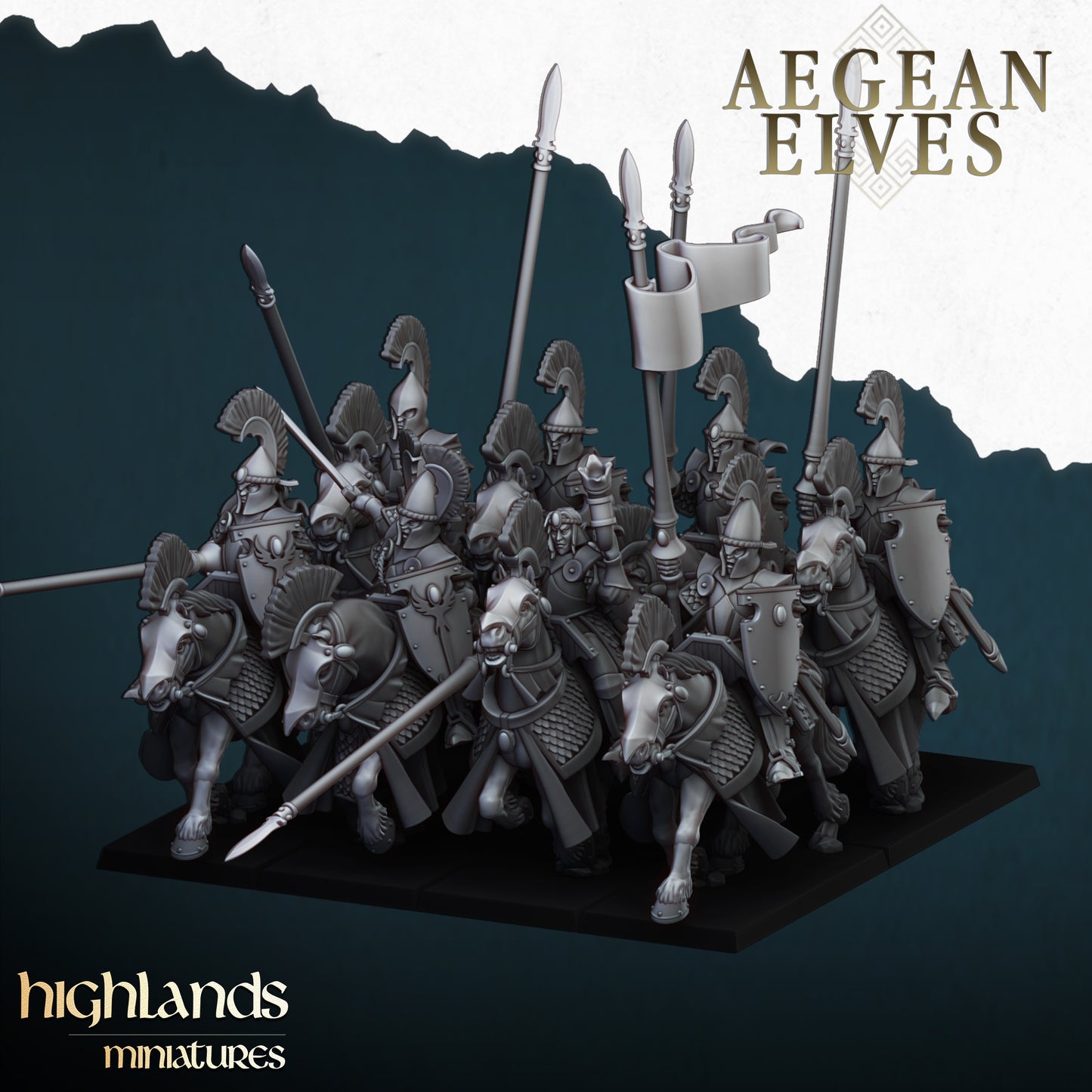 Aegean Elves Mounted hauls, Highlands Miniatures