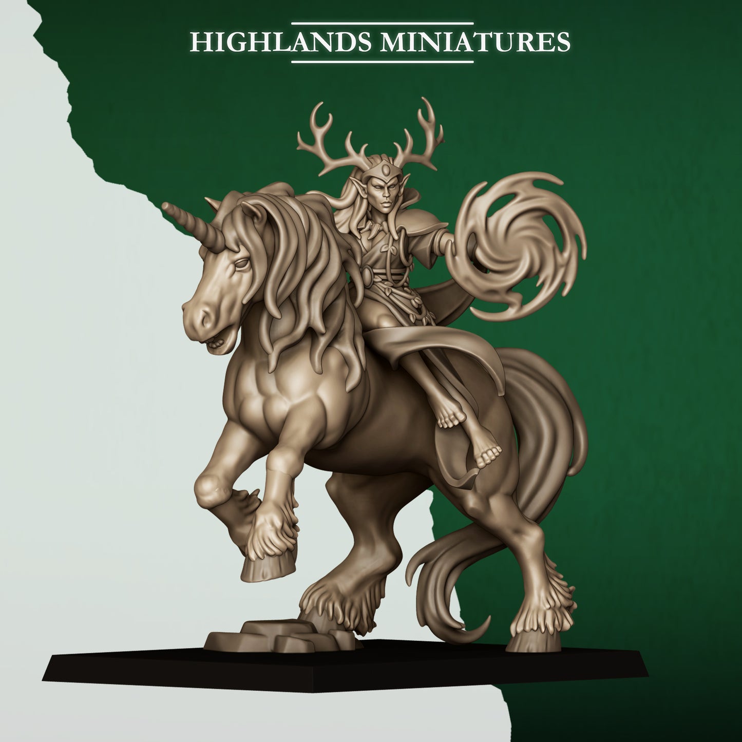 Druid on unicorn, Highlands Miniatures