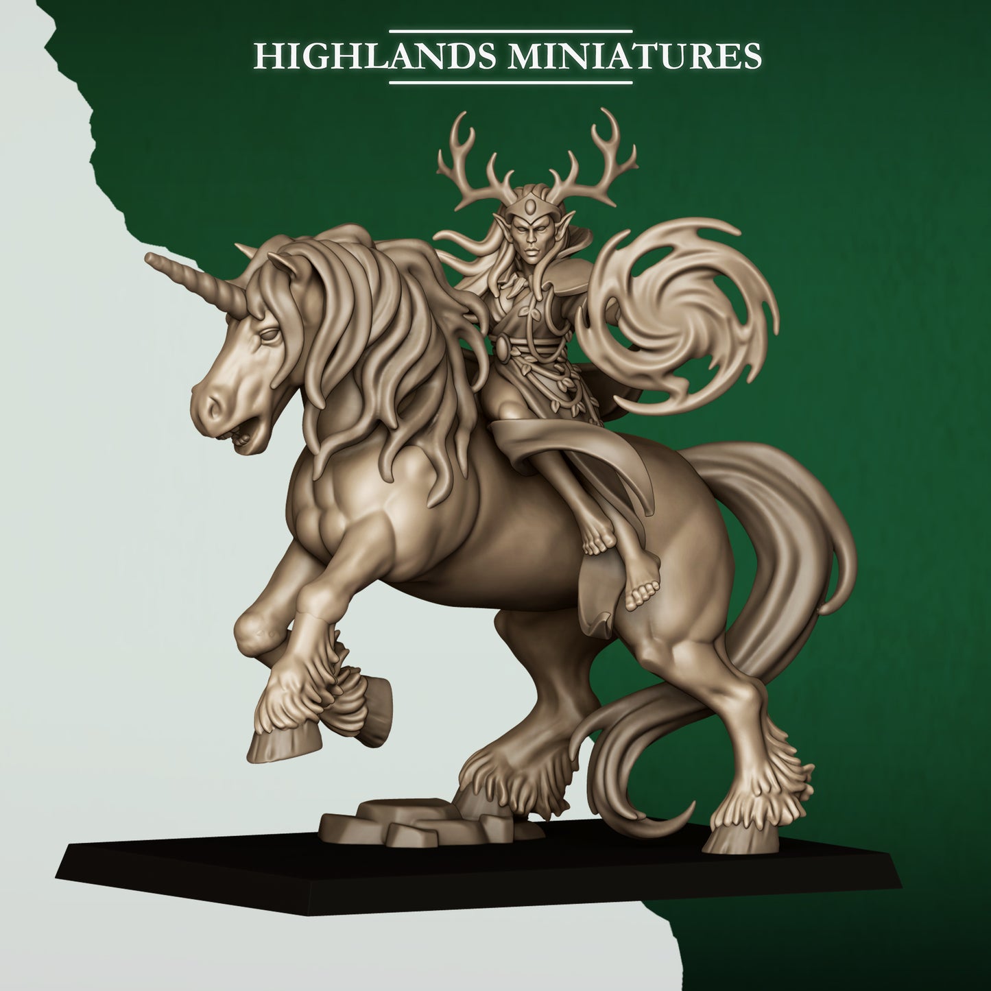 Druid on unicorn, Highlands Miniatures