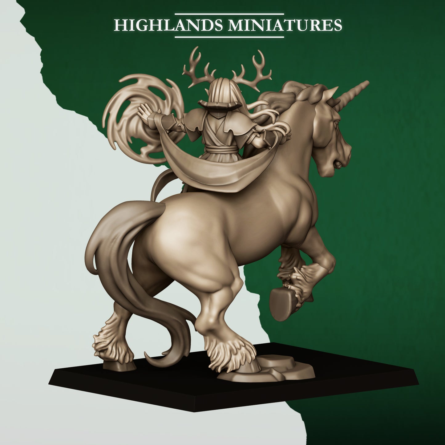 Druid on unicorn, Highlands Miniatures