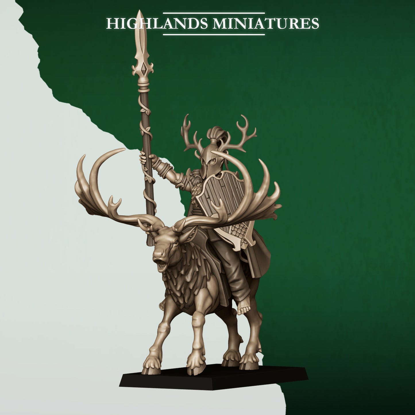 Mounted Lord on feral stag, Highlands Miniatures