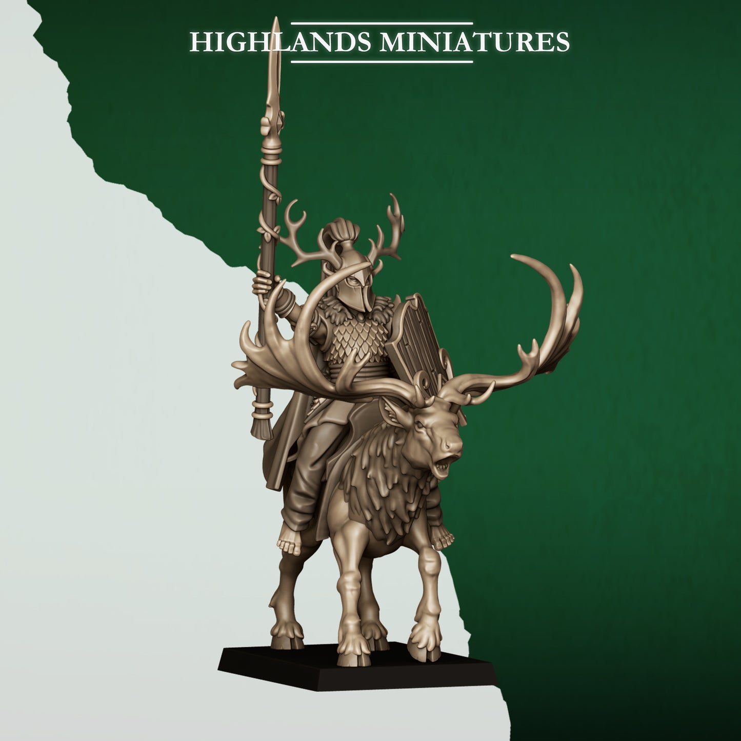 Mounted Lord on feral stag, Highlands Miniatures