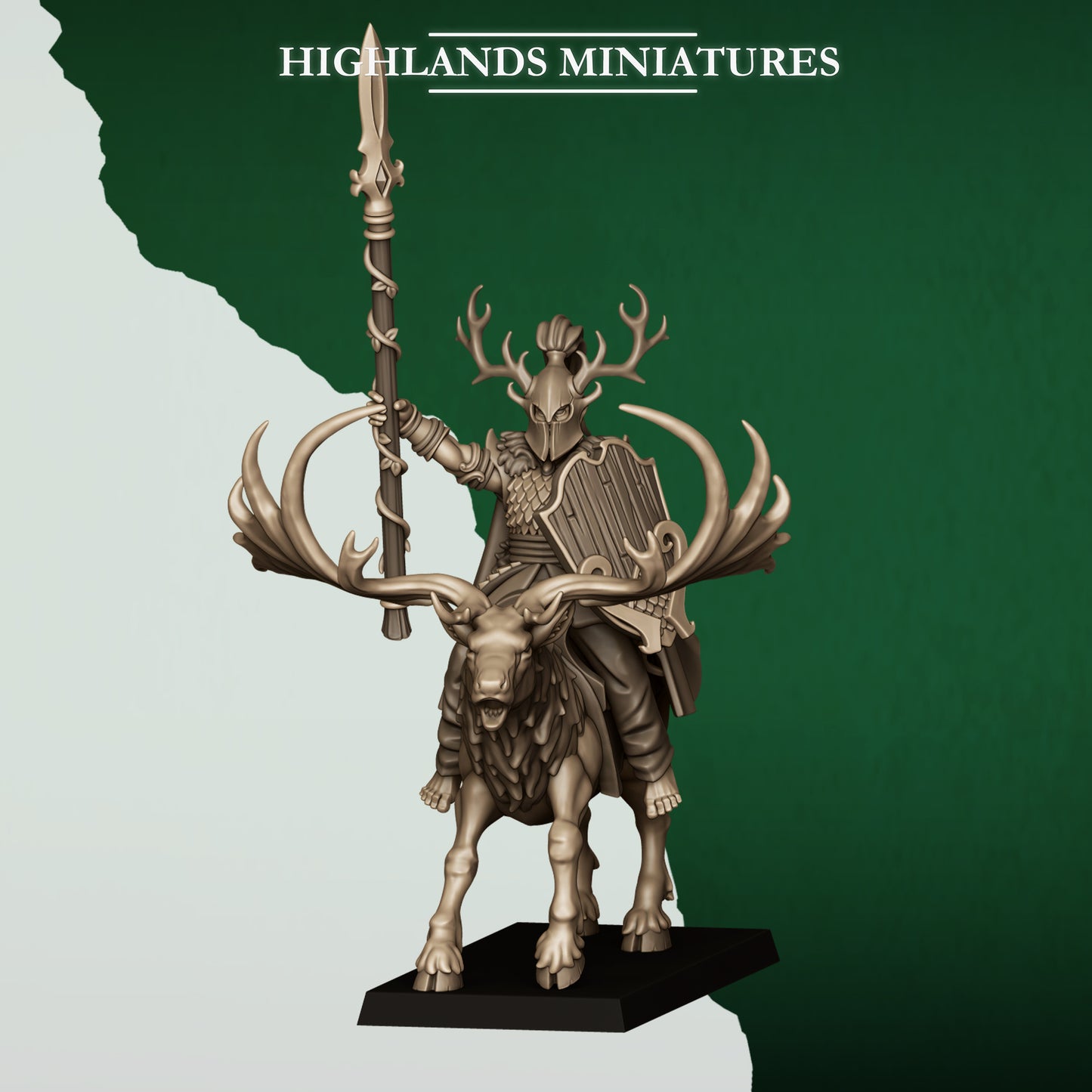 Mounted Lord on feral stag, Highlands Miniatures