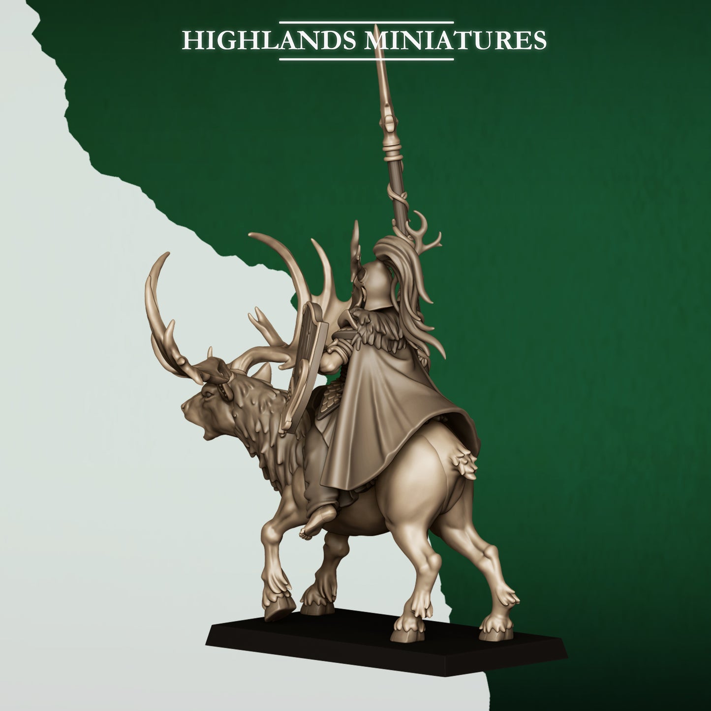Mounted Lord on feral stag, Highlands Miniatures