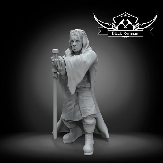 Mystical warrior with long hairs and horns, Black Remnant