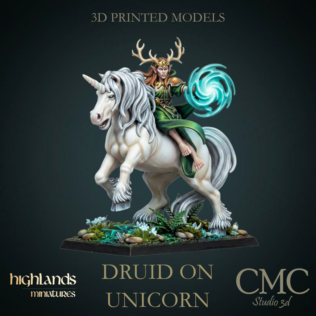Druid on unicorn, Highlands Miniatures