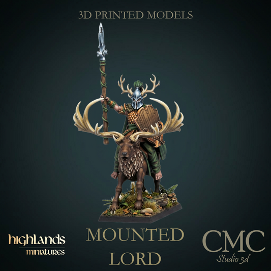 Mounted Lord on feral stag, Highlands Miniatures