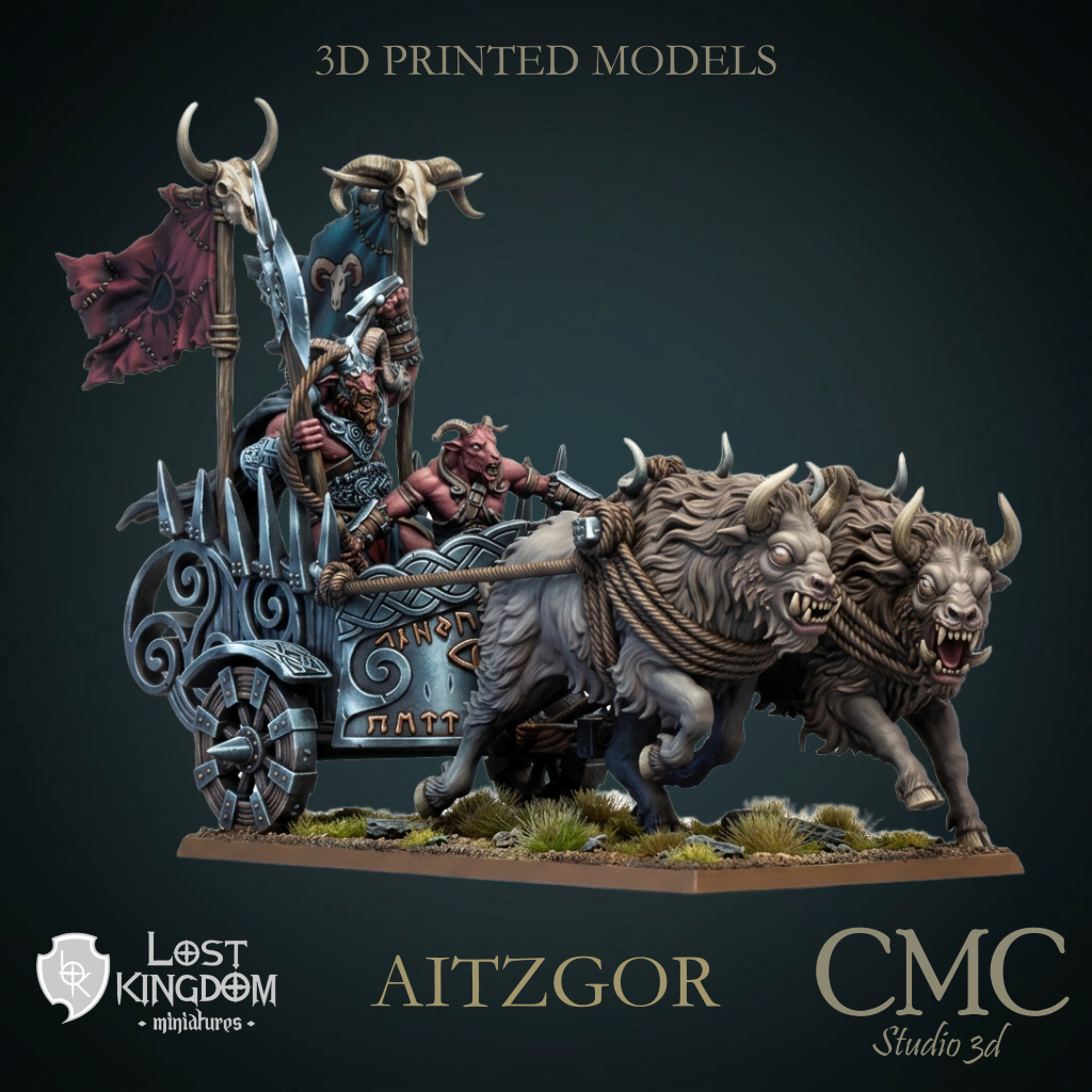 Aitzgor, Wildhorn Chieftain on Chariot, Lost Kingdom Miniatures